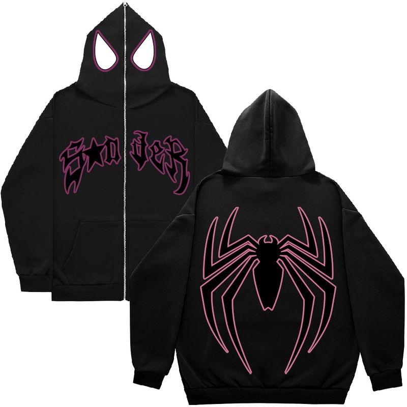 Y2K Zipper Hoodie Harajuku Gothic Kleidung Spinnennetz Herren Damen Streetwear Sweatshirt Mode_voghion.com