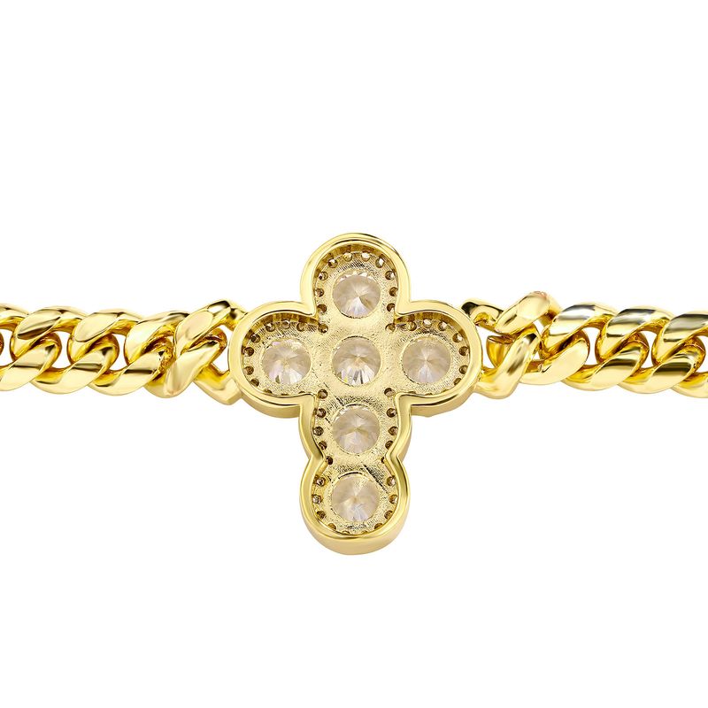 Men's Jewelry 8MM Cuban Link Chain With Four-Leaf Clover & Cross Pendant, Spring Clasp, Zirconia Accents, Gold Tone, Unisex Hip Hop Style Bracelet_voghion.com