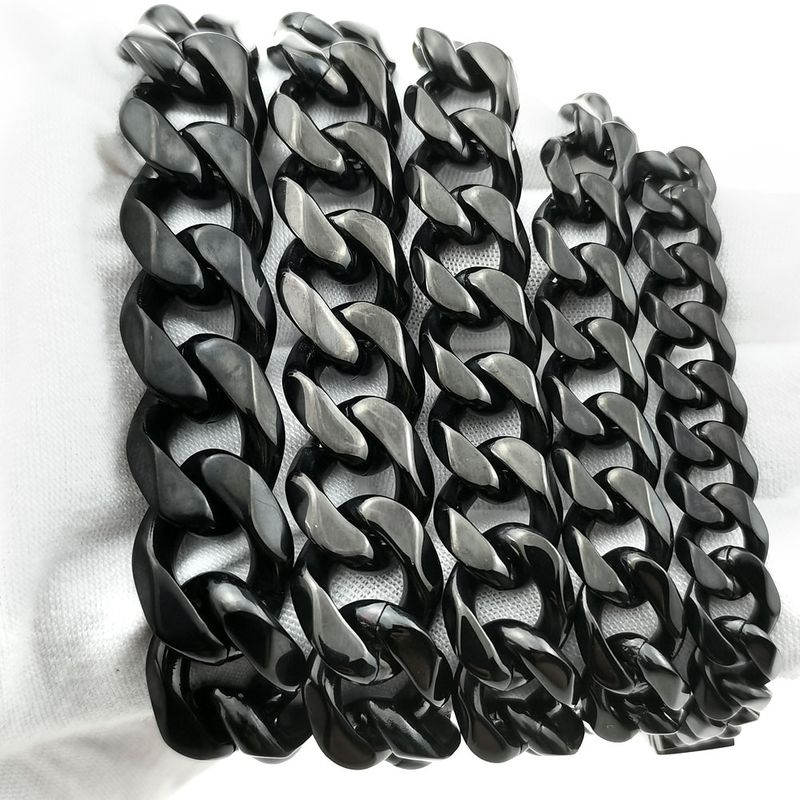Bracciale da uomo Bling in acciaio inossidabile 316L nero lucido Larghezza catena: 9~16 mm_voghion.com