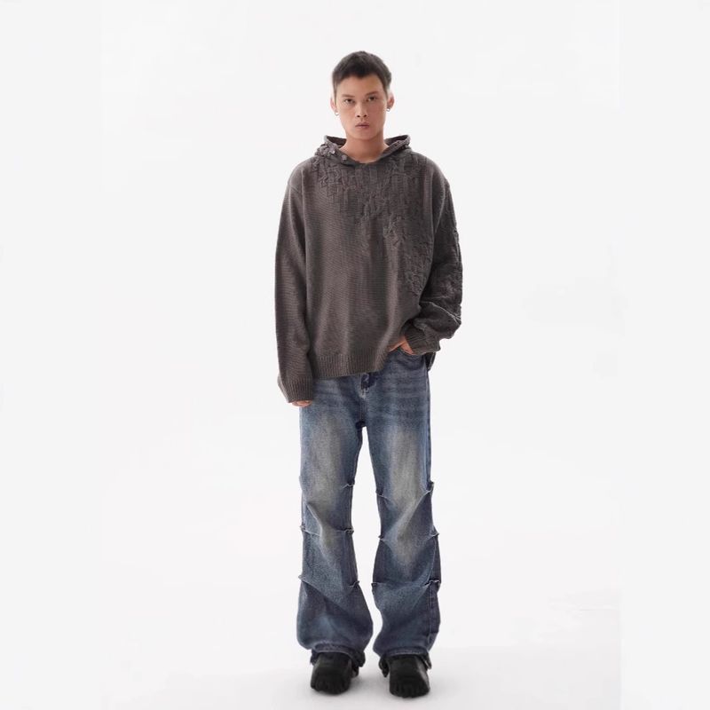 Retro dislocation weaving design, new sweater, men's trendy brand, versatile hooded knit sweater, couple jacket_voghion.com