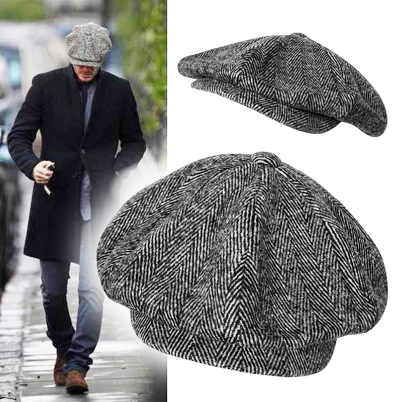 Wool Newsboy Cap Men Grey Herringbone Flat Caps Women Men British Painters Hat Soft Autumn Winter Hats Octagonal Cap_voghion.com