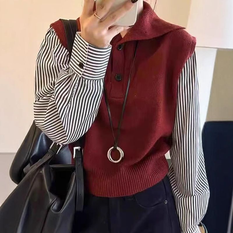 Maglione a collo alto finto in due pezzi, abbigliamento da donna, stile straniero, maglione Tide_voghion.com