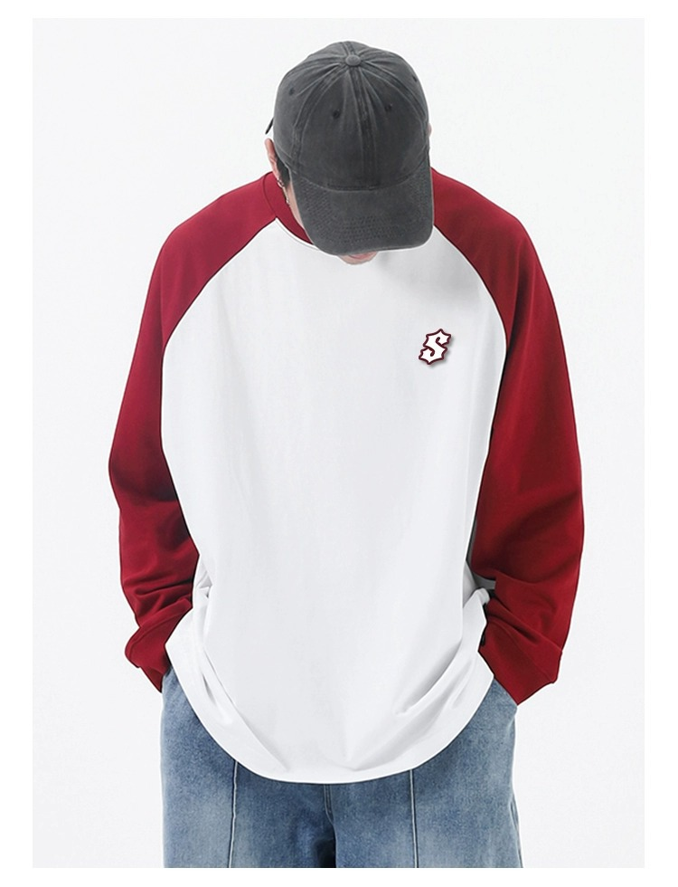 Mann kleidung der Schwere Klett stickerei langarm T-shirt jungen mode marke reine baumwolle lose paar_voghion.com