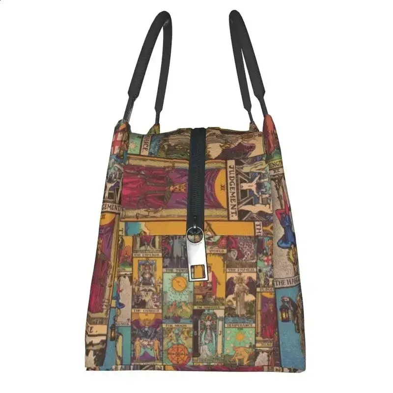 Customized Tarot Card Retro Patch Work Lunch Bag For Womens Cooler Insulated Box Used Picnics Camping Trips 250318l_voghion.com