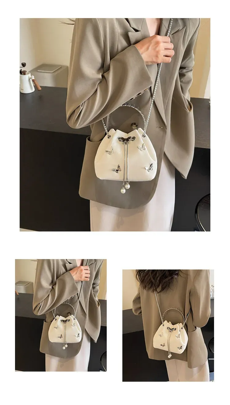 Borsa a tracolla Mini con manico a catena, borsa a secchiello con fiocco alla moda, borsa da donna, borsa a tracolla elegante e alla moda -_voghion.com