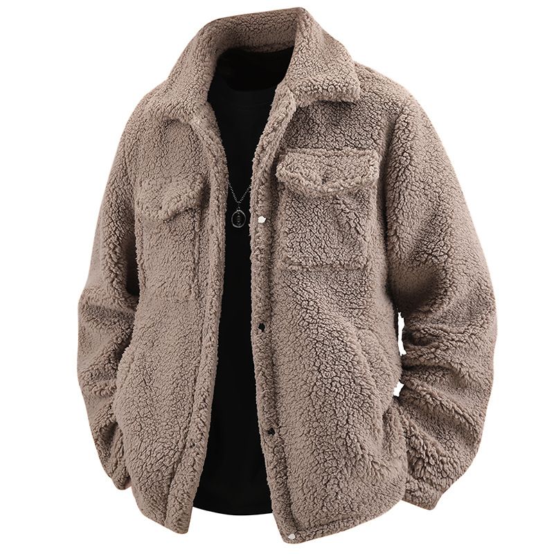 2025 Quality Thickened Warm European Size Turn-Down Collar Casual American Style Lamb Wool Cotton Jacket_voghion.com