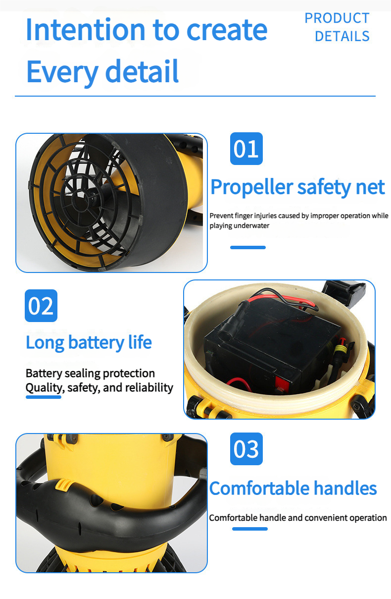 Motore brushless sommergibile al piombo da 500 W, attrezzatura subacquea, propulsore subacqueo, batteria al litio_voghion.com