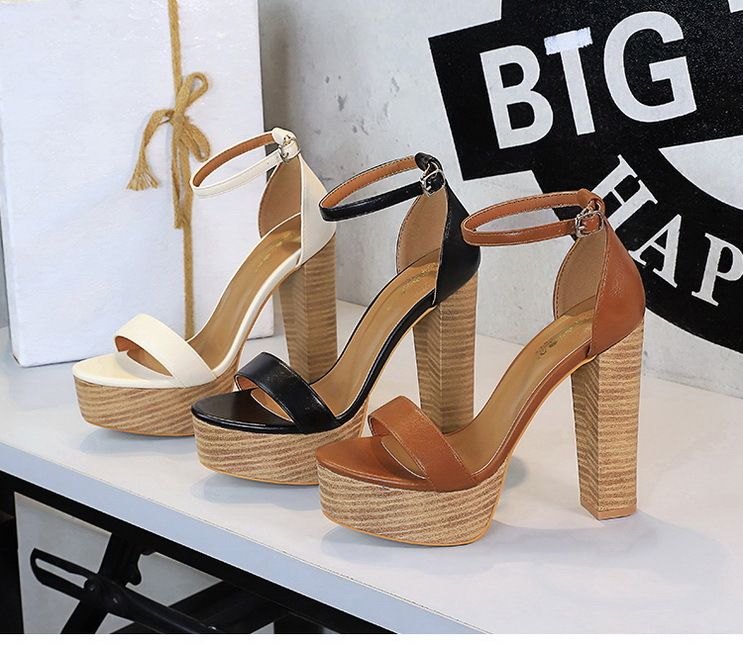 Women's Elegant Strappy Open-Toe High Heel Sandals With Chunky Heel & Platform Black Brown White Sizes 34-40 Super High Heel Waterproof Platform Shoes_voghion.com