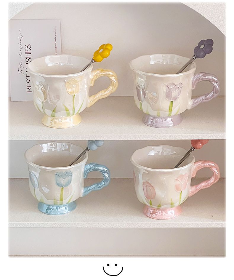 Tazza in ceramica con calice a forma di tulipano con fiore perlato, dipinta a mano, regalo personalizzato per il compleanno del migliore amico_voghion.com