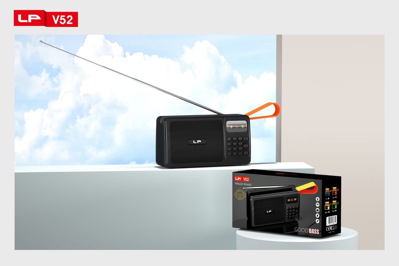 LP-V52 Square Radio Bluetooth Stand Solar Charging Long Antenna with Screen Button Mischievous Mini Card Insertion_voghion.com