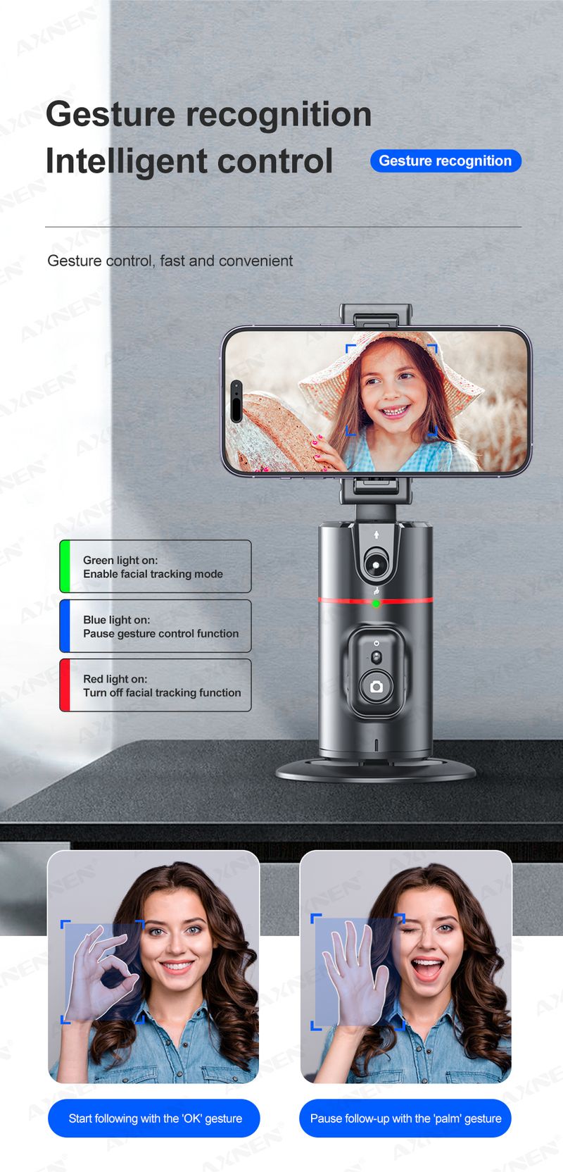 ANSEN AI Auto Following Stabilizer 360 Rotation Telefonständer P02 Desktop Tracking Gimbal mit Fernbedienung für Live-Fotografie_voghion.com