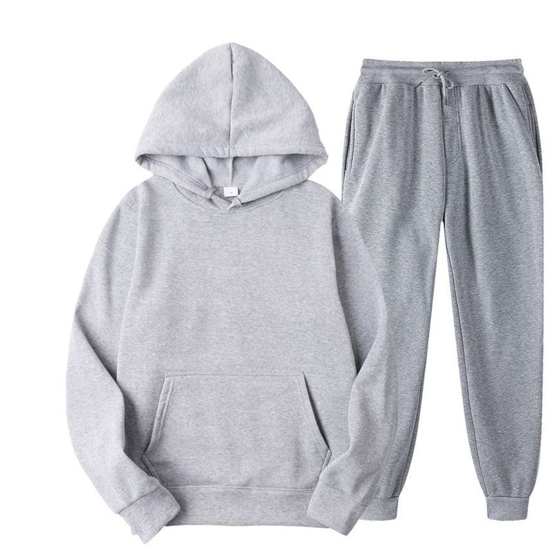 Men's Spring And Autumn Solid Color Suit Hooded Sweater Suit Trend Casual Sports Two-piece Suit Going Out_voghion.com