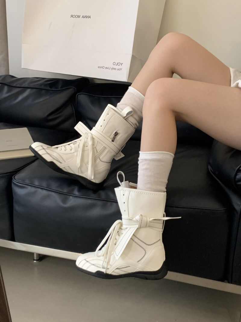 Women Boxing Boots Inner Height Increase Niche Design Boxing Lace-Up Training Women's Early Autumn Short Boots_voghion.com