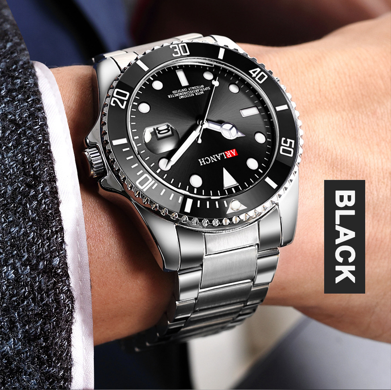 Men's Sporty Quartz Watch With Luminous Hands, Date Display, And 30M Water Resistance - Stainless Steel Case & Band, Mineral Crystal Glass_voghion.com