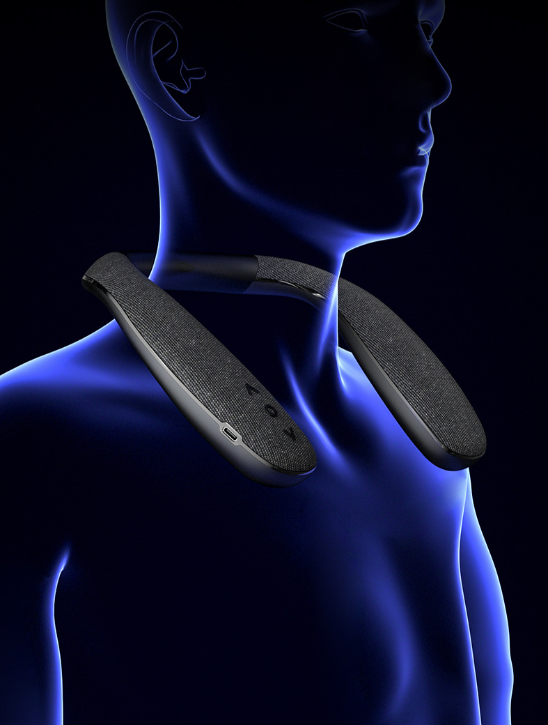 Nuovo altoparlante stereo portatile indossabile con subwoofer in tessuto Bluetooth wireless da appendere al collo_voghion.com