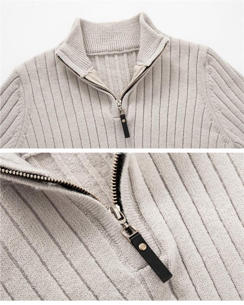 Pulse Pulse 2024 Foreign Trade Autumn Winter New European And American Long Sleeve Vertical Striped Half Turtleneck Zipper Base Knit_voghion.com