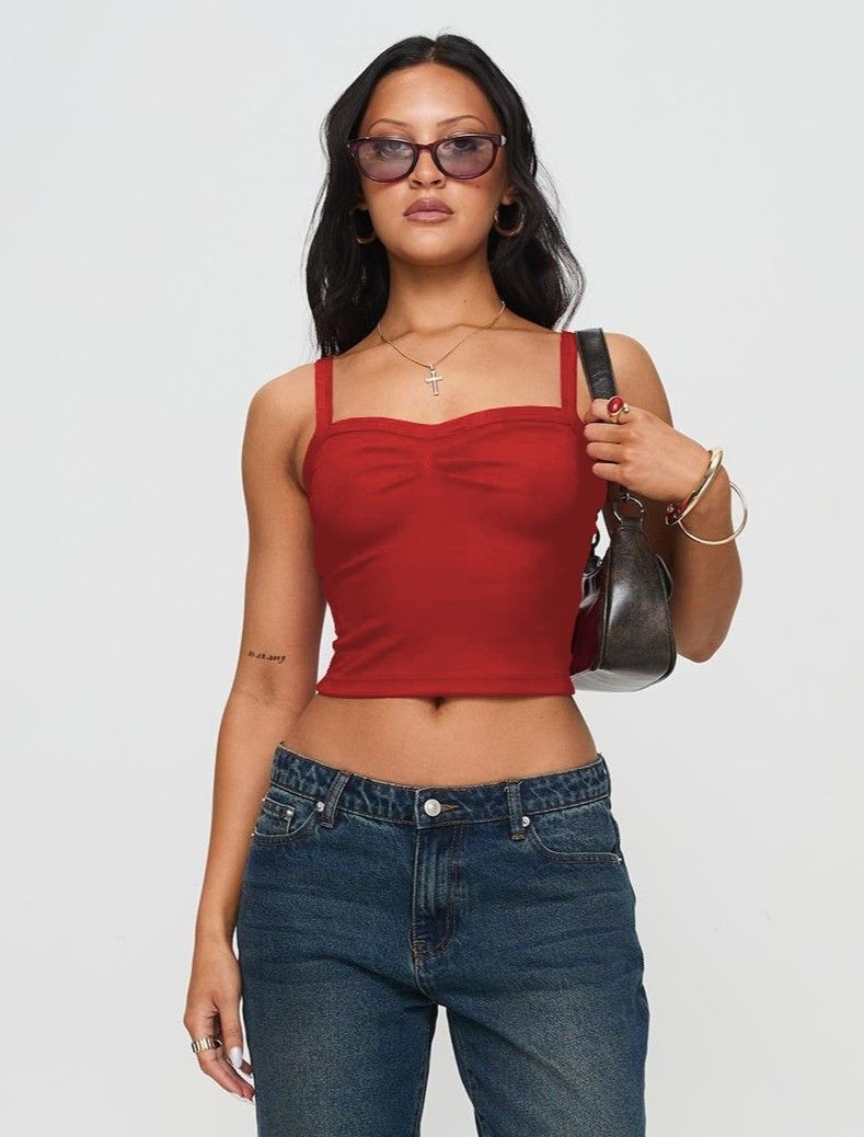 2025 Frühling Sommer Damen Einfarbig Plissee Design Kurz Cropped Slim Fit Y2K Vielseitige Camisole_voghion.com