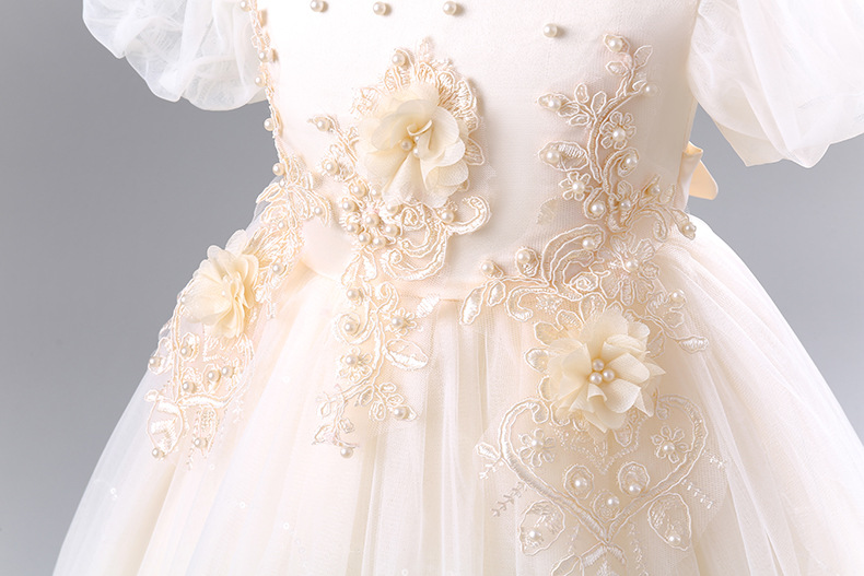 Girl's formal princess trailing dress, mesh screen, children's performance_voghion.com