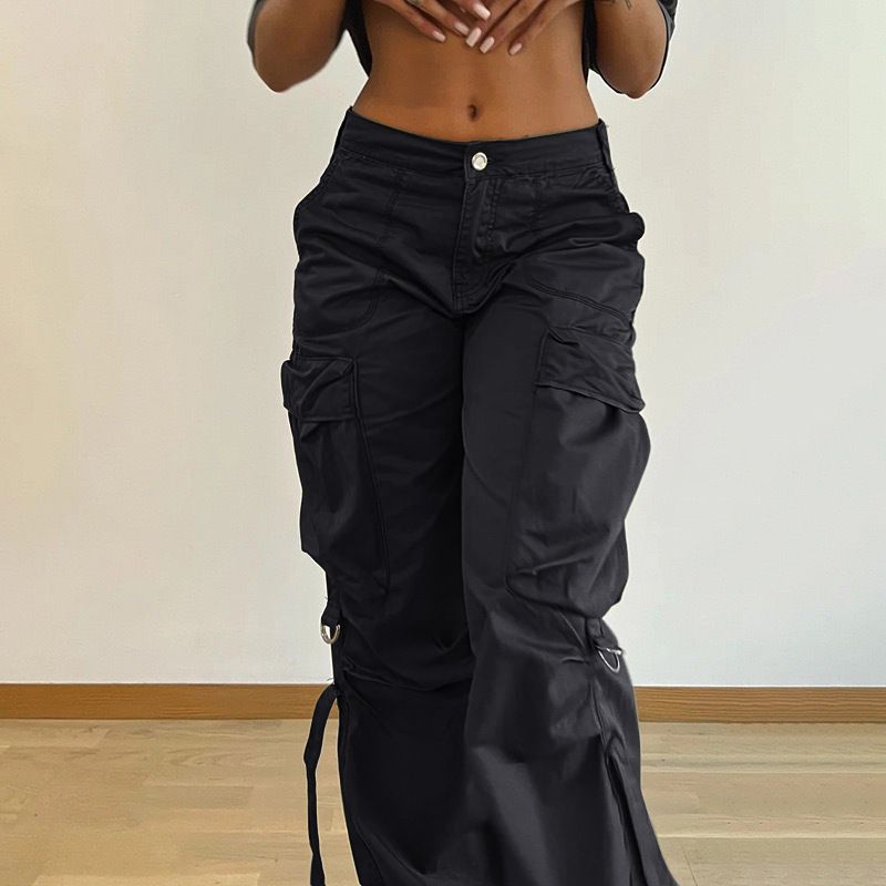 Pantaloni da donna retrò, con tasche, cuciture, vita media, gamba larga, coulisse, casual, tinta unita_voghion.com