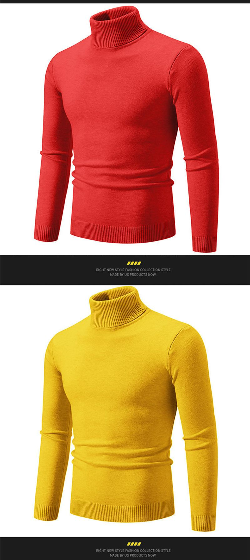 Autumn and Winter New Simple Solid Color Fashion Men's Casual High Neck Underlay Sweater_voghion.com