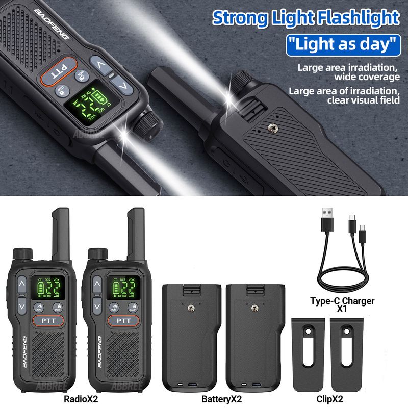 2PCS Baofeng BF-T18 Mini Dual PTT Walkie Talkies PMR FRS NOAA Portable Flashlight VOX Long Range Two Way Radio_voghion.com