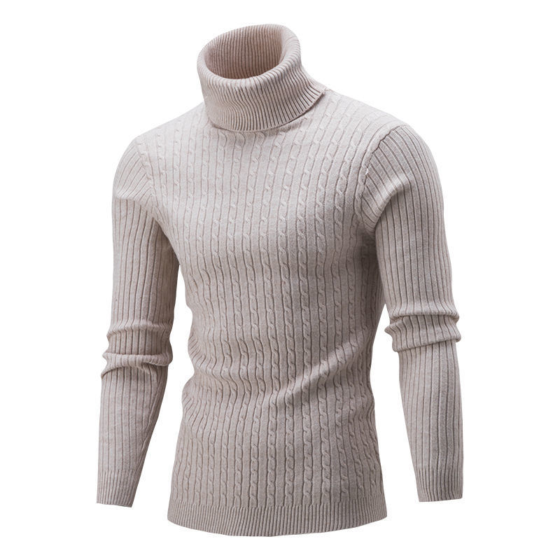 Automne et hiver pull à manches longues décontracté lin col haut hommes tricots bas haut_voghion.com
