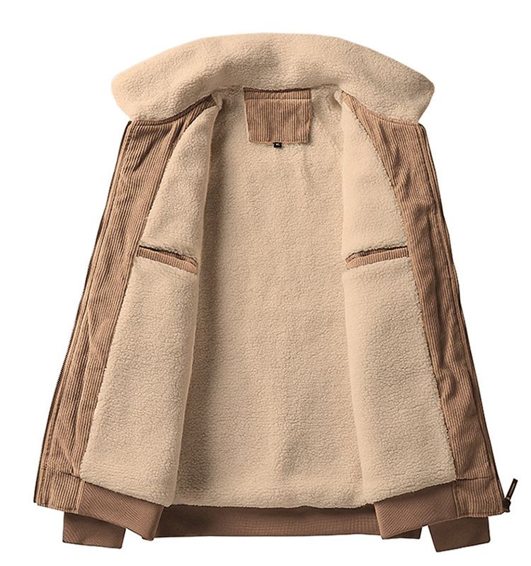 Neue Cordjacke Herren Winter Stehkragen Lammfellfutter Warme Jacke Herren Fleecegefüttert Verdickt Trendy_voghion.com