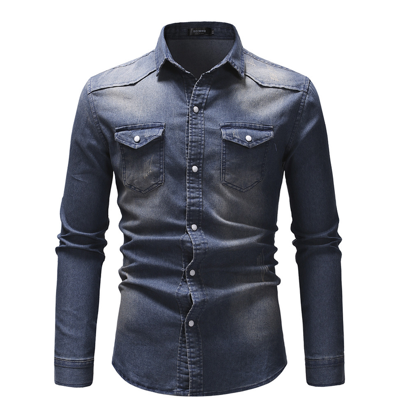 2020 Frühlingsmode Vier Jahreszeiten Modell Doppeltasche Herren Casual Langarm Jeanshemd 3011_voghion.com