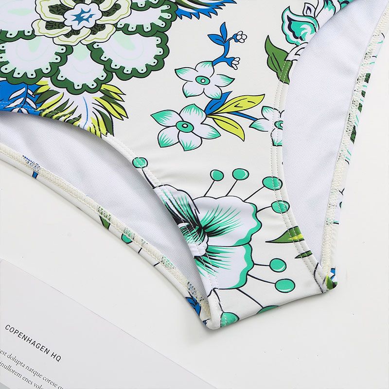 Maillot de bain une pièce pour femme Maillot de bain moulant et rétro imprimé en mousseline de soie avec support en acier et sac rigide_voghion.com