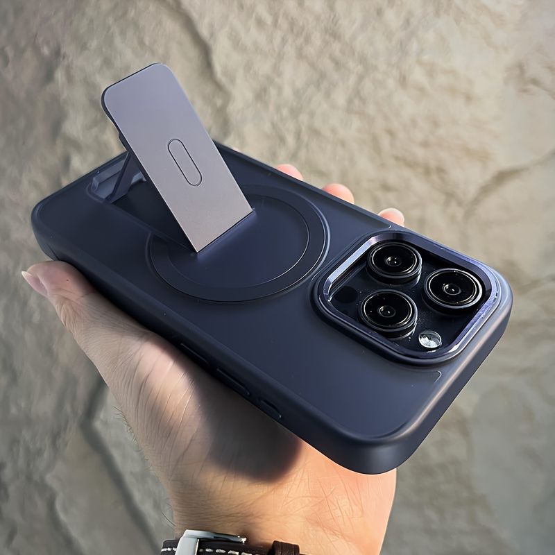 Luxury With Stand Matte Translucent Magnetic Wireless Charging Phone Case for 15 14 13 12 11 Pro Max Plus Metal Camera Ring Shockproof_voghion.com