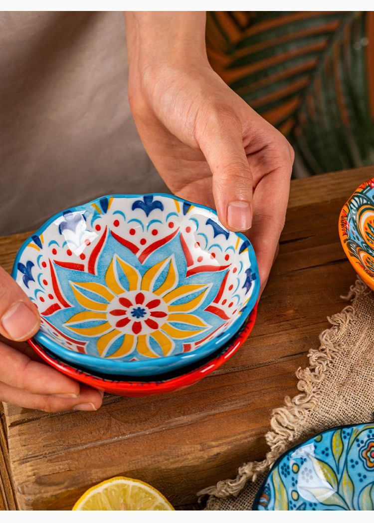 Platos de cerámica estilo bohemio para salsas: pequeños cuencos para condimentos, ideales para barbacoas y sushi (juego de 6)_voghion.com