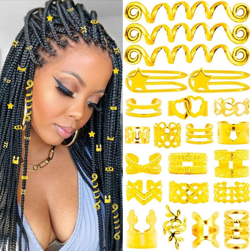 103-teiliges Hip-Hop-Dreadlock-Haarringe-Set, offene Punk-Metallclips für Zöpfe, Y2K-Grunge-Haarschmuck_voghion.com