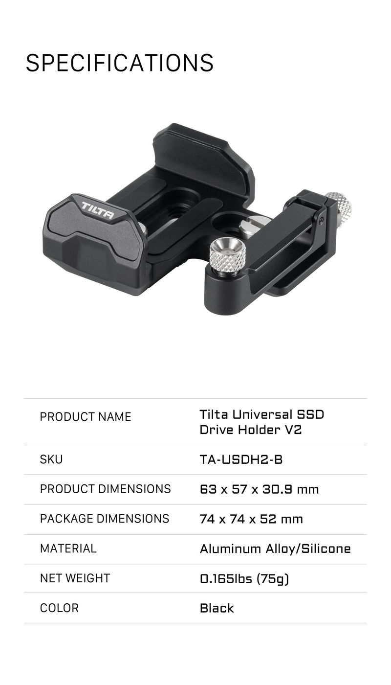 TA-USDH2-B Universal SSD Drive Holder V2 - Black TILTA Accessory Market_voghion.com