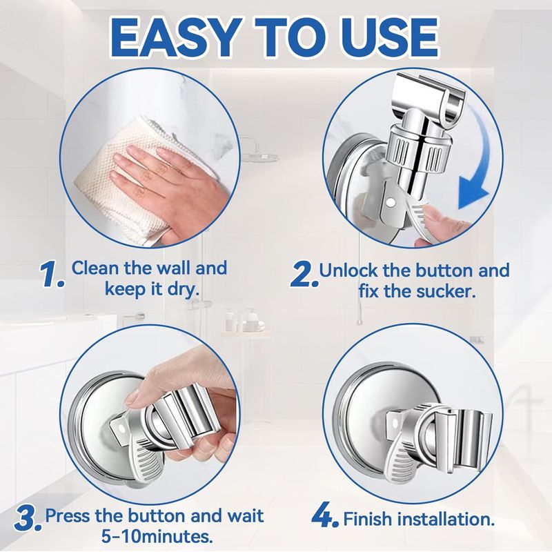 Adjustable Shower Bracket - Suction Cup Mount | Handheld Head Holder | No Drill_voghion.com