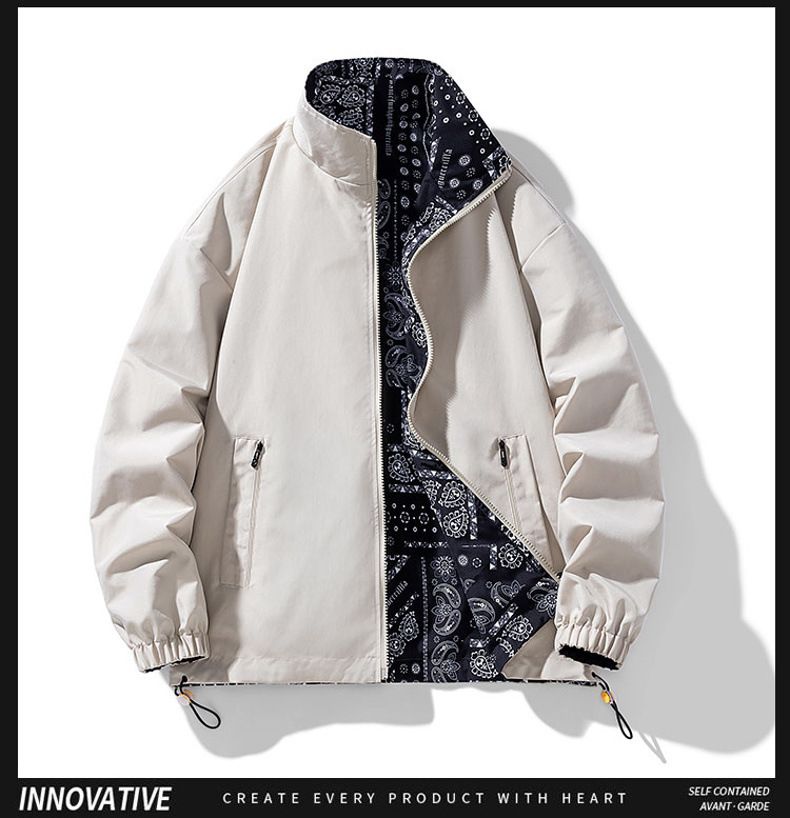 Giacca reversibile da uomo, primavera e autunno, con stampa alla moda, casual, ampia, taglie forti, con collo alto_voghion.com