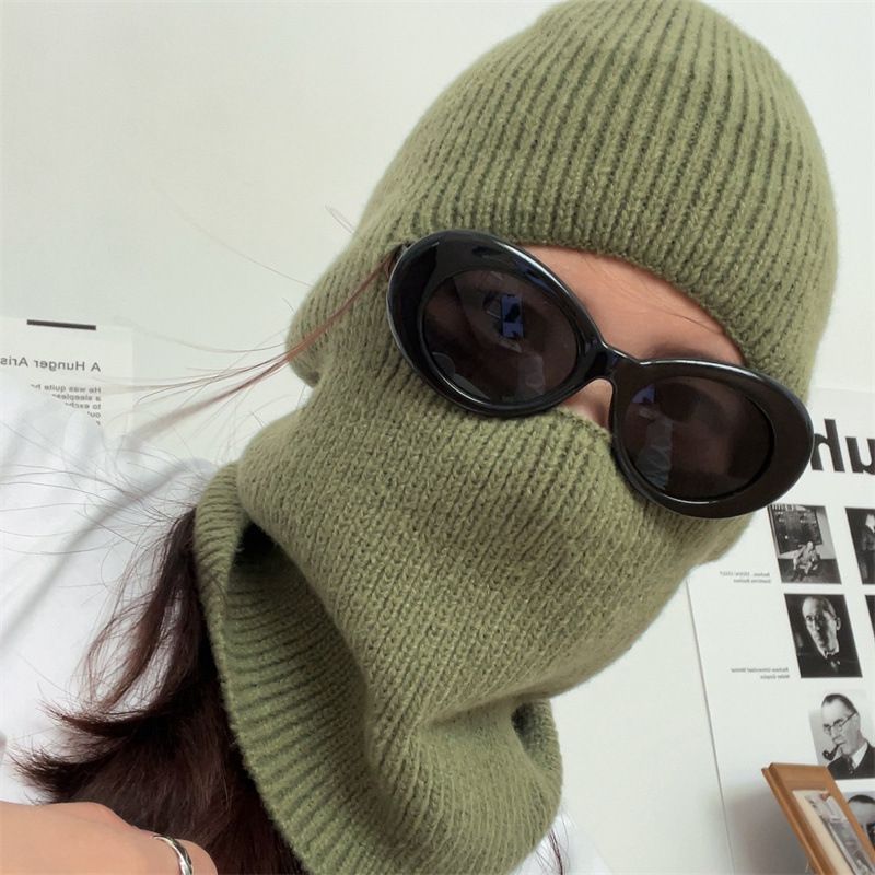 Balaklava, én lue, to bruksområder, vindtett lue med ansiktsbeskyttelse for høst og vinter, strikket lue med pullover, ulllue, nakkebeskyttelse_voghion.com