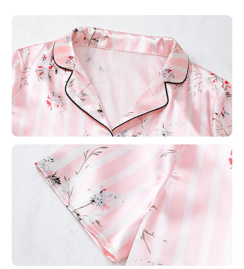 High-quality satin stretch ice silk comfortable home wear short-sleeved shorts pajamas best-selling_voghion.com