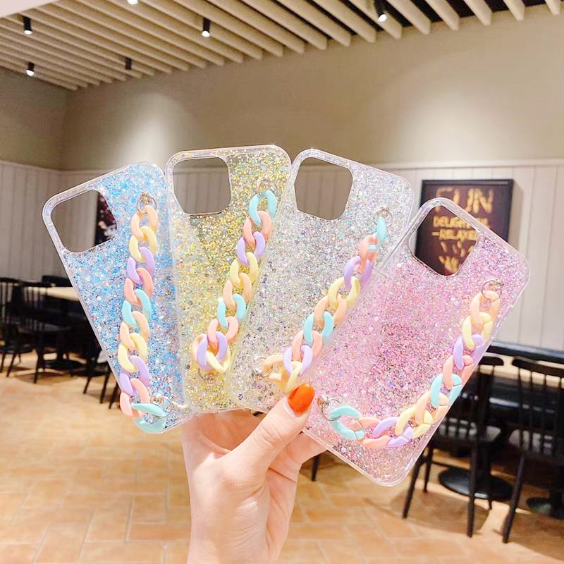 Glitter Rainbow Chain Rope Telefon Case Fir OPPO Realme 8 5G 7 5 GT 7i C2 C11 C15 C17 C21 C20 X7 Pro V3 V5 V13 V15 Silicon_voghion.com