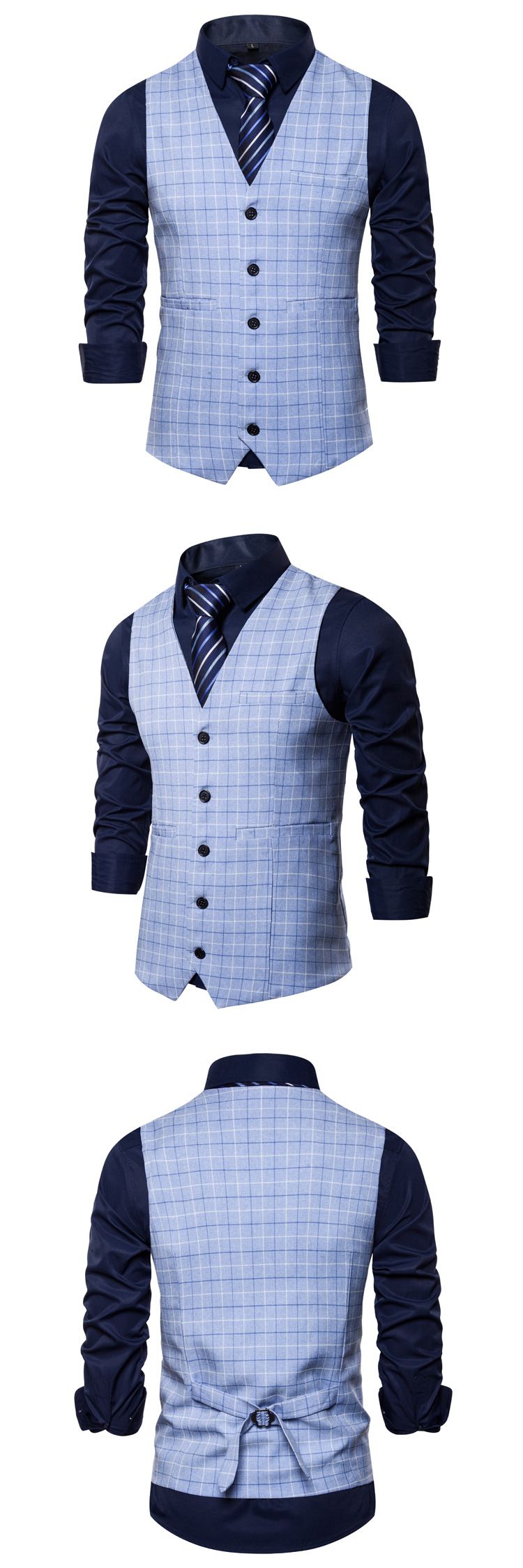 Men's business casual plaid waistcoat men's single breasted fashion suit waistcoat_voghion.com