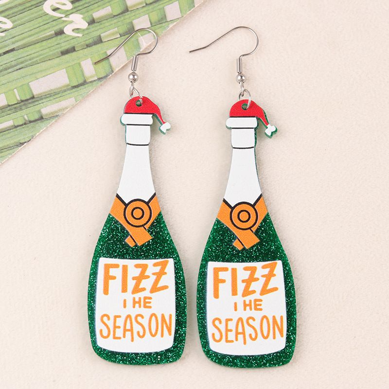 Cartoon Series Acrylic Snowman Cup Flower Personalized Wine Bottle Earrings Jewelry For Women_voghion.com