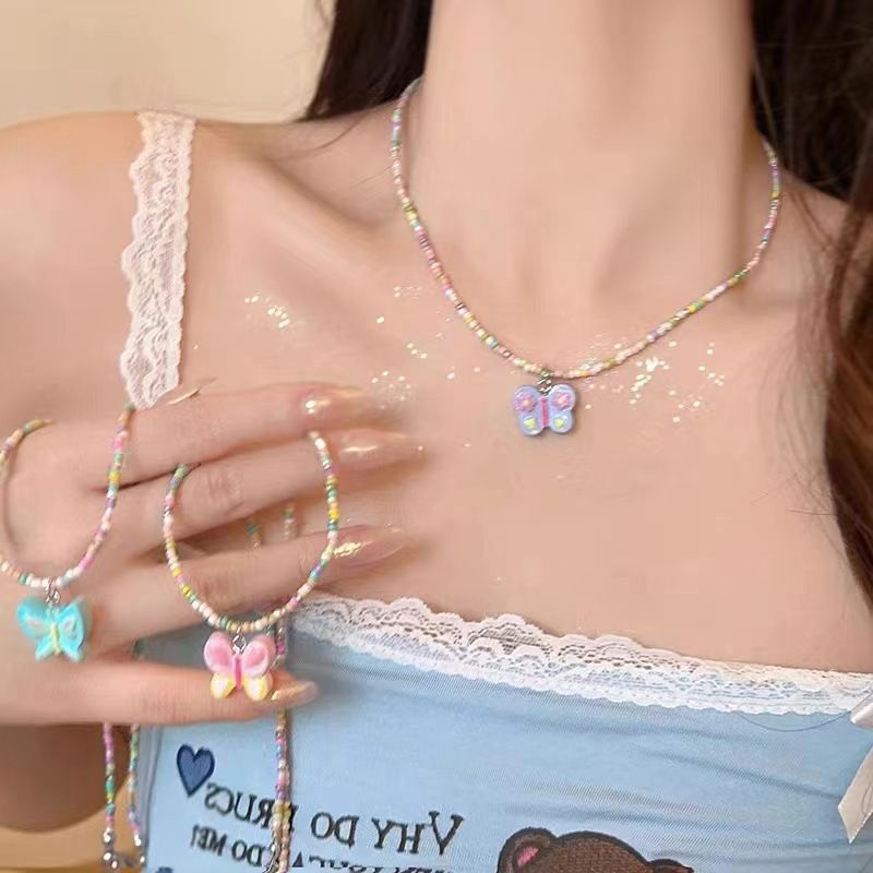 New Colorful Beaded Necklace, Sweet Versatile Women, Fashionable and High Grade, Collar Chain, Rainbow Dopamine_voghion.com