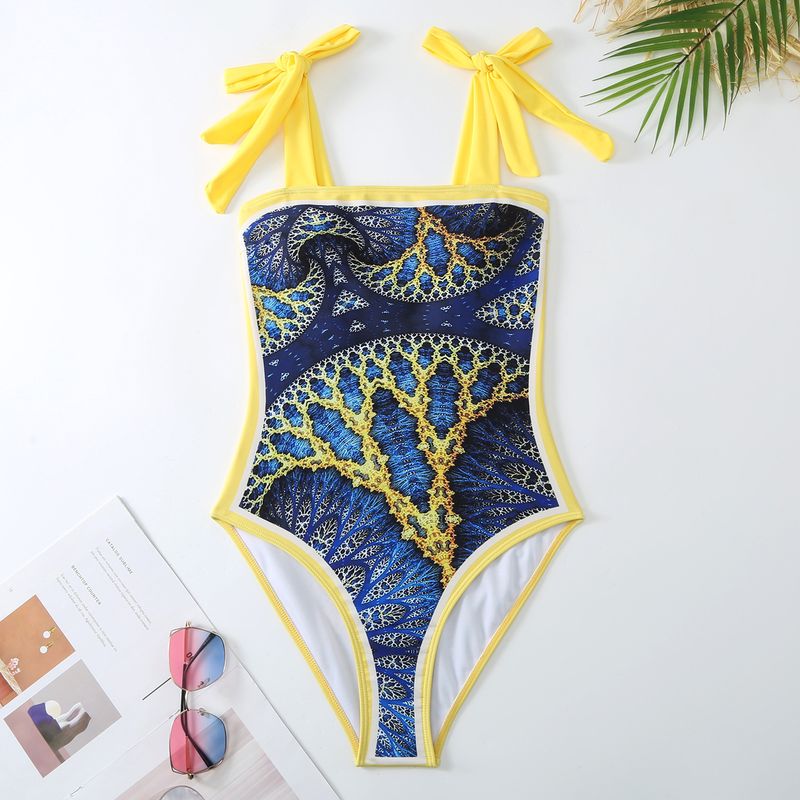 Damenbekleidung Retro Bedruckter Badeanzug Konservativer Einteiler Chiffonbluse Zweiteiliger Badeanzug_voghion.com