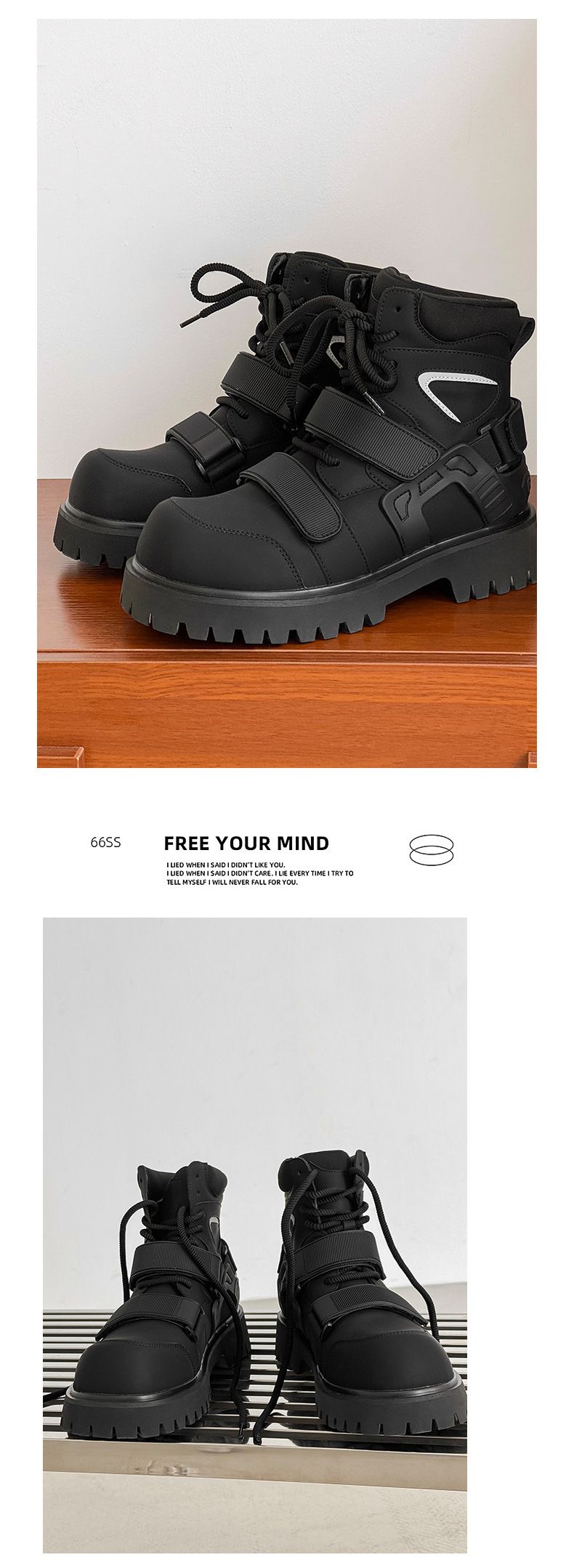 Men's Shoes Niche Autumn New Velcro Martin Boots Functional Style Deconstruction High Top Motorcycle Style Work Boots Heightening Boots_voghion.com