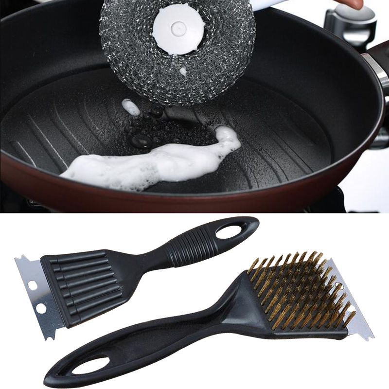Cepillo de acero inoxidable para parrilla de barbacoa, cerdas de alambre, cepillos de limpieza para barbacoa, herramienta de cocina duradera, kit de gas para barbacoa al aire libre para el hogar_voghion.com