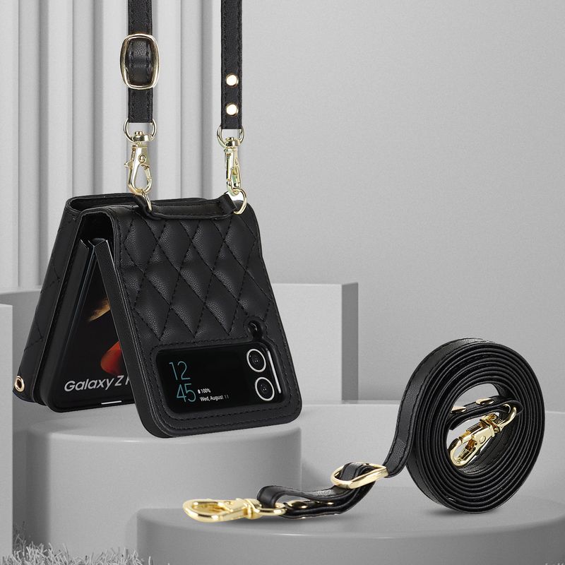 Z Flip4 5 Crossbody składany futerał na telefon skórzany pokrowiec akordeonowy odpowiedni do małego etui ochronnego na telefon Flip6_voghion.com