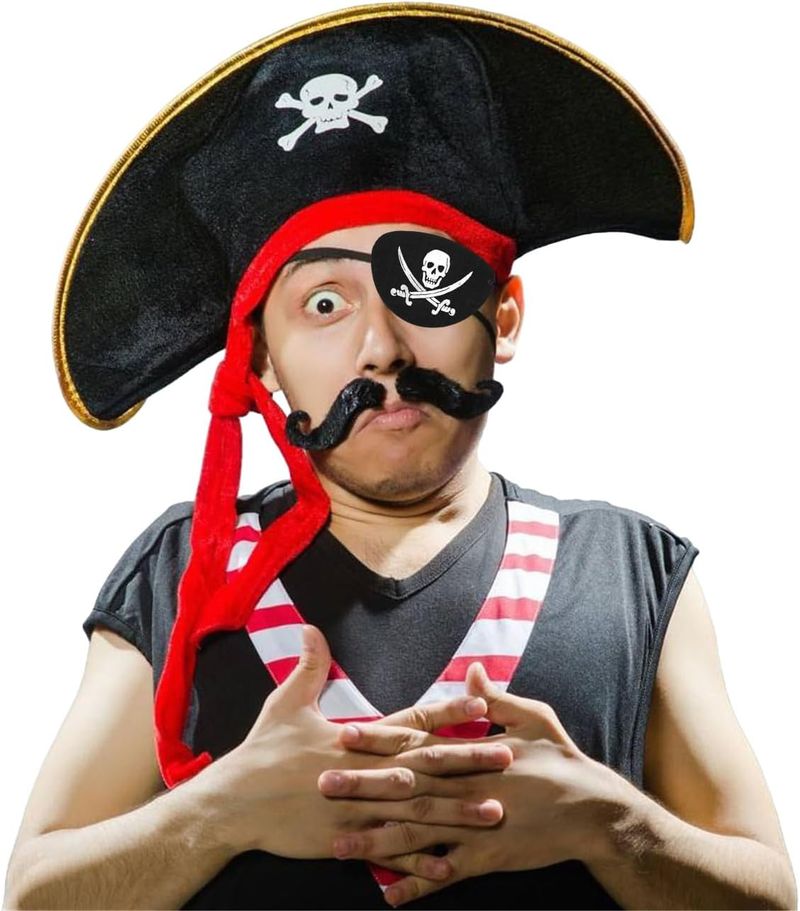 2-Pack Pirate Hats - Skull Print Caribbean Costume For Halloween Party, Adjustable_voghion.com