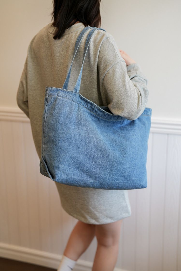 Denim Bag Women's Shoulder Bag Large Capacity Solid Color Washed Denim Bag Student Commuter Shoulder Bag Female Art Casual Handbag_voghion.com