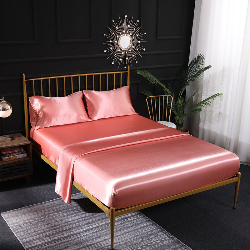 Pure color satin summer ice silk bed sheet pillowcase silk four piece set_voghion.com