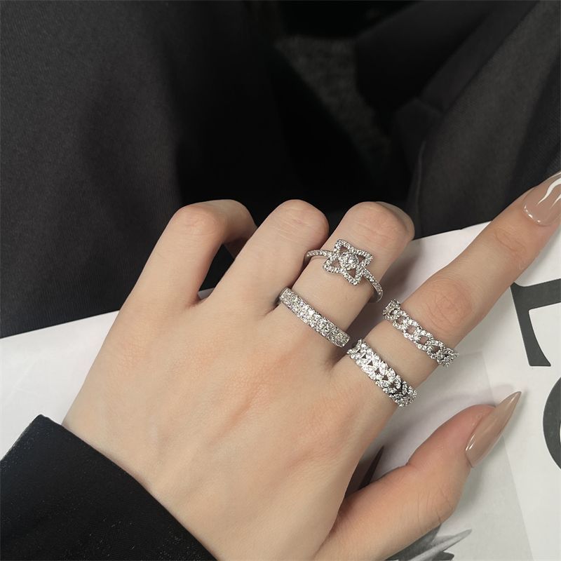 New Cuban Chain Full Diamond Zircon Open End With Light Luxury And High Quality, Designed A Small Market, Stacked Ring_voghion.com