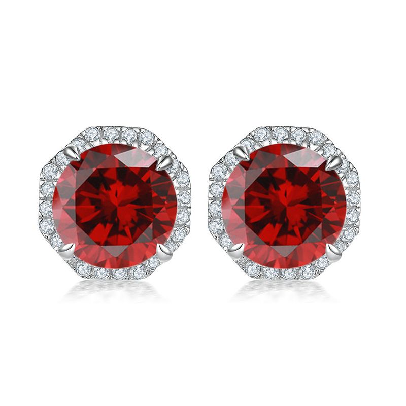 Boucles d'oreilles rondes en pierres précieuses colorées pour femmes, boucles d'oreilles en argent S925, design de niche hexagonal, boucles d'oreilles simples avec pierre de naissance_voghion.com
